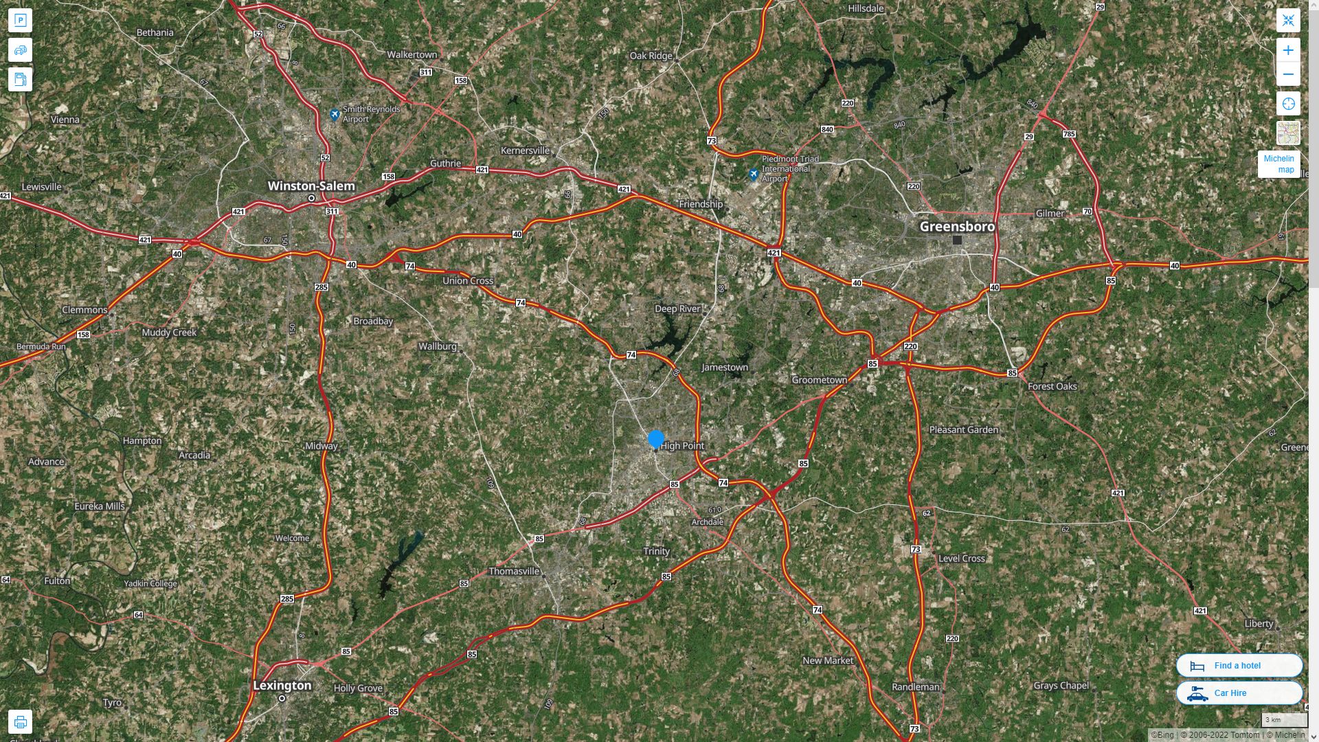 High Point North Carolina Highway and Road Map with Satellite View